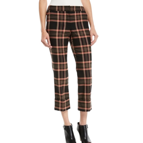 Trina Turk Estevan Black Plaid Checker Cropped Trousers Pants - 2 - Picture 1 of 15